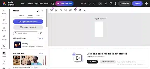 upload video to adobe express